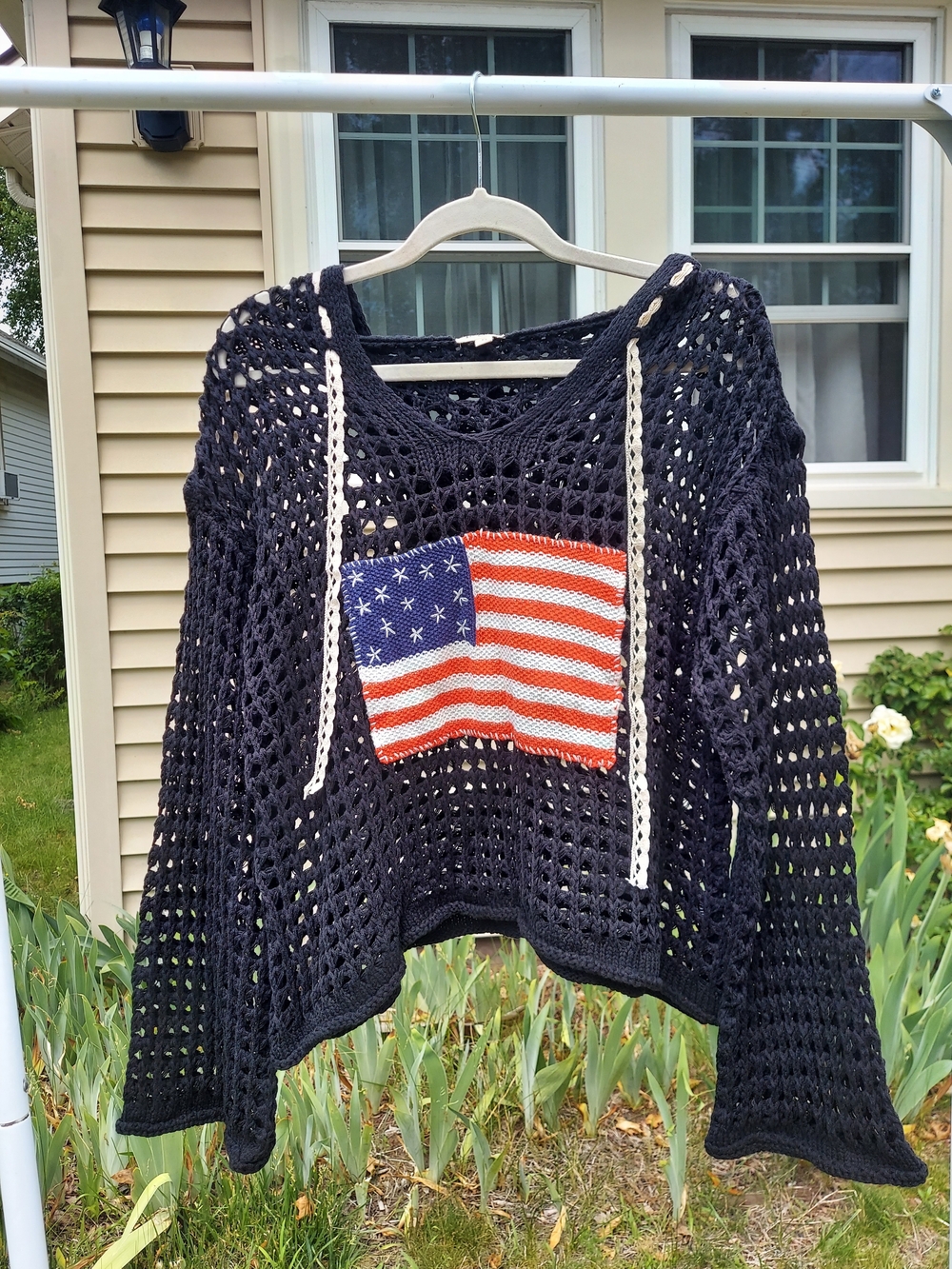 POL American Flag Crochet Oversized Cropped Boxy Sweater Women Size Small NWOT - Picture 7 of 7